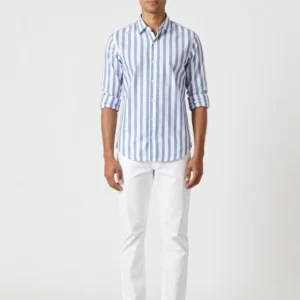 blue white casual striped shirt